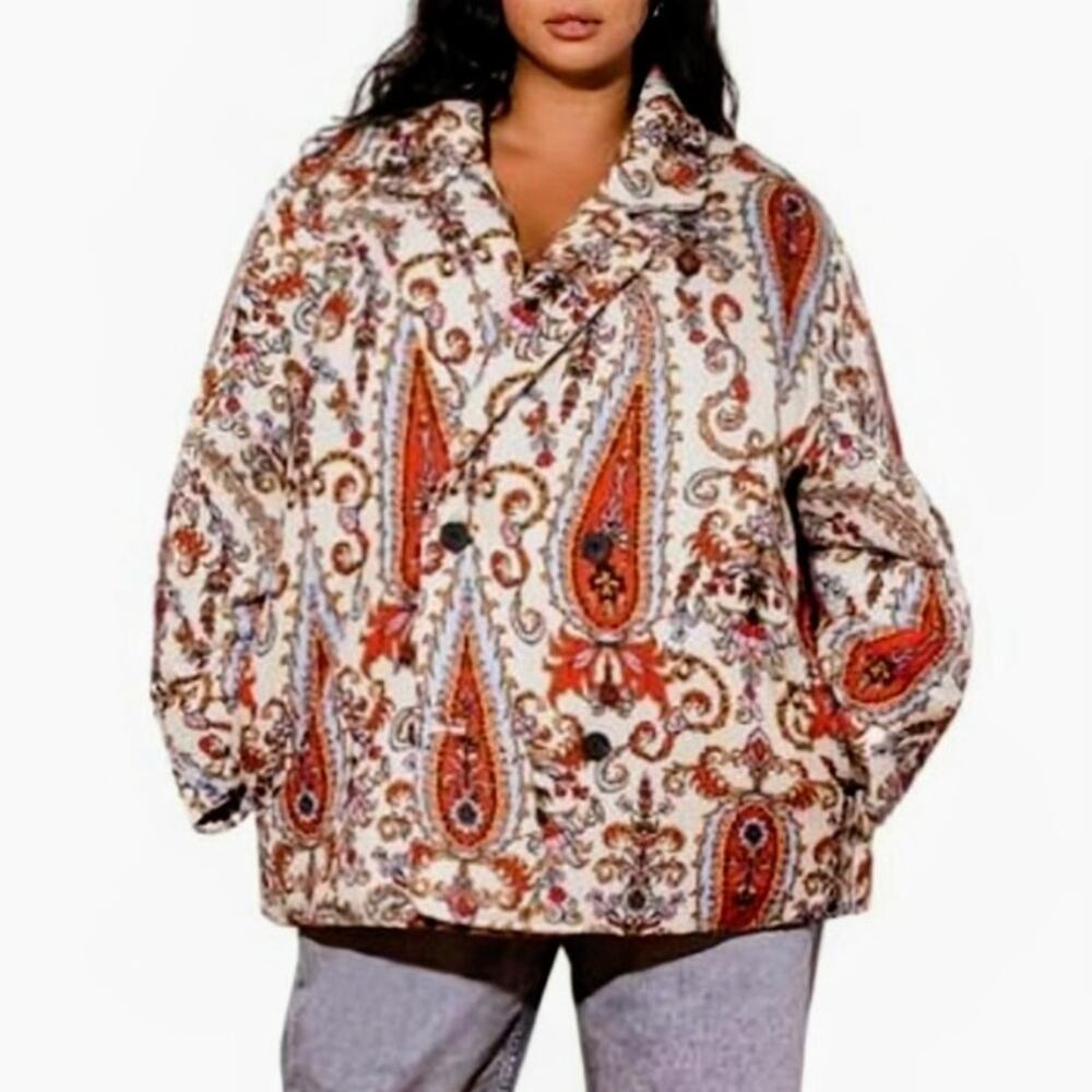 Mara Hoffman Levine Quilted Paisley Puff Coat Double Breasted Cream Multi 2X